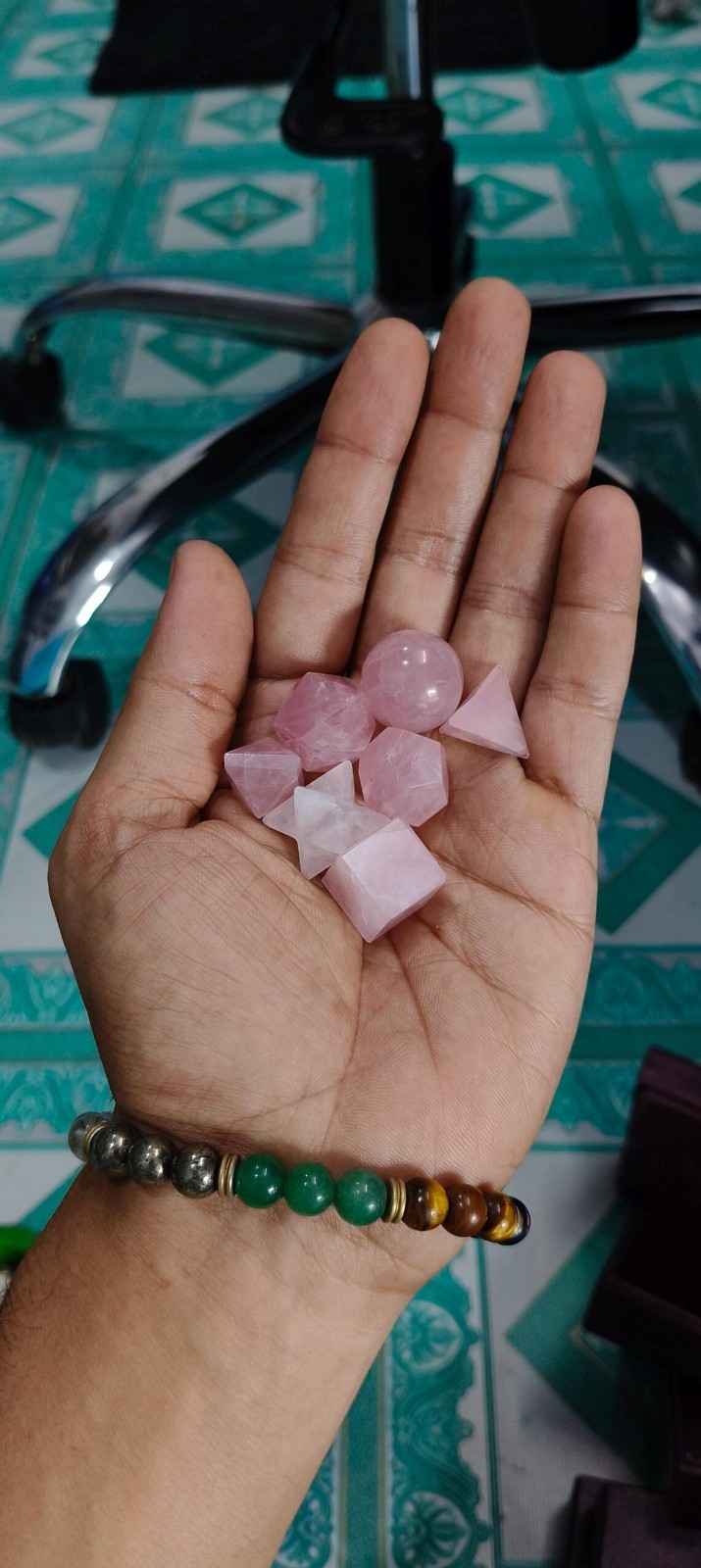 Rose Quartz 7 Platonic Solids Sacred Geometry Crystal Heart Chakra Set Healing