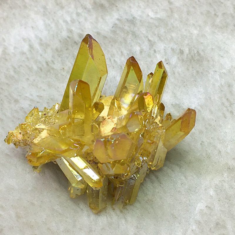 100g Natural Aura Yellow Quartz Crystal Cluster Titanium Ore Stone Energy Decor