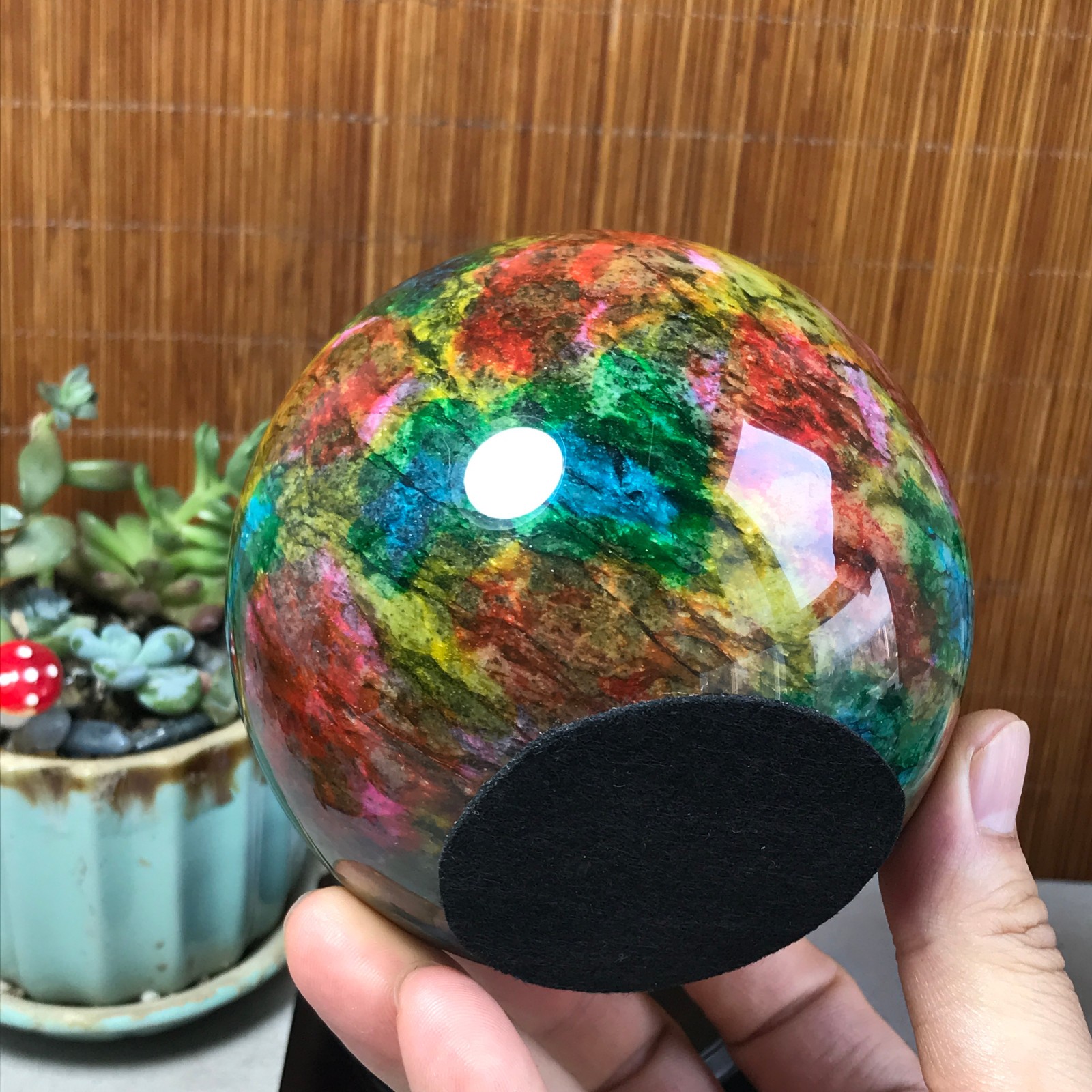 Natural “Seven Colors Jade” sphere Ball -Taiwan China 1.84kg Base Random A5803
