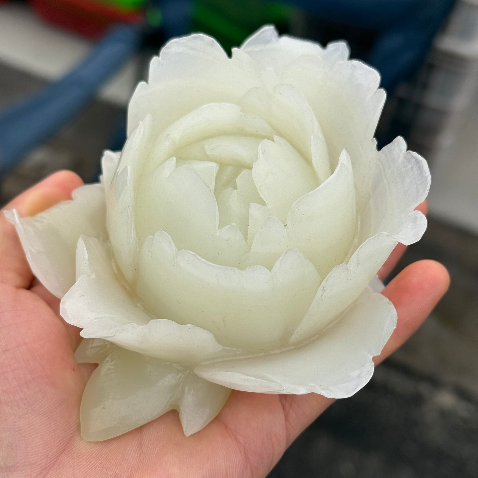 1LB Natural Afghan jade Quartz Carved Flower Crystal Reiki Healing Decor Gift1pc