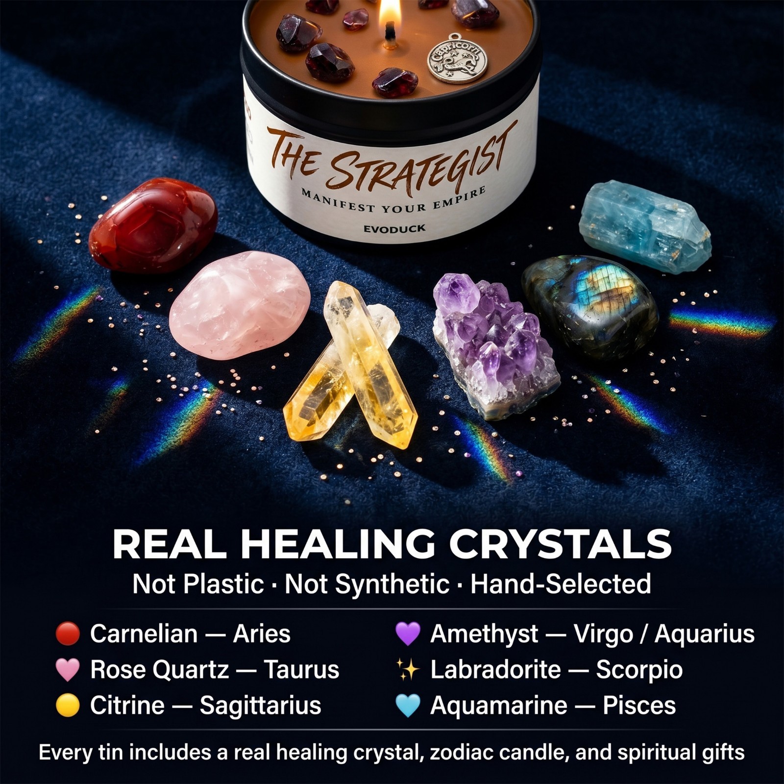 EVODUCK Zodiac Candle Crystal Healing Soy Wax Astrology Birthday Gift Women