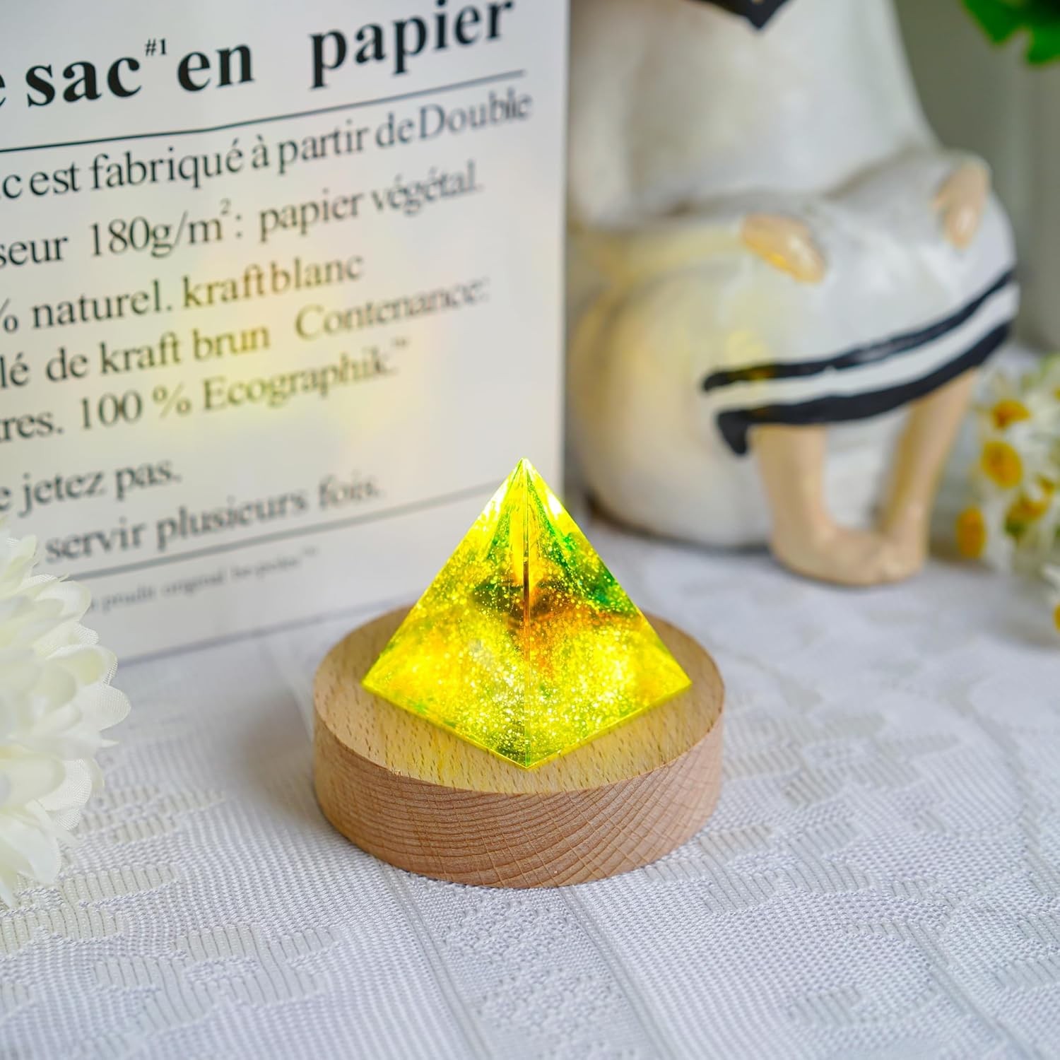 2PCS LED Wood Display Stand for 3D Crystal Glass Resin Art Round Pedestal