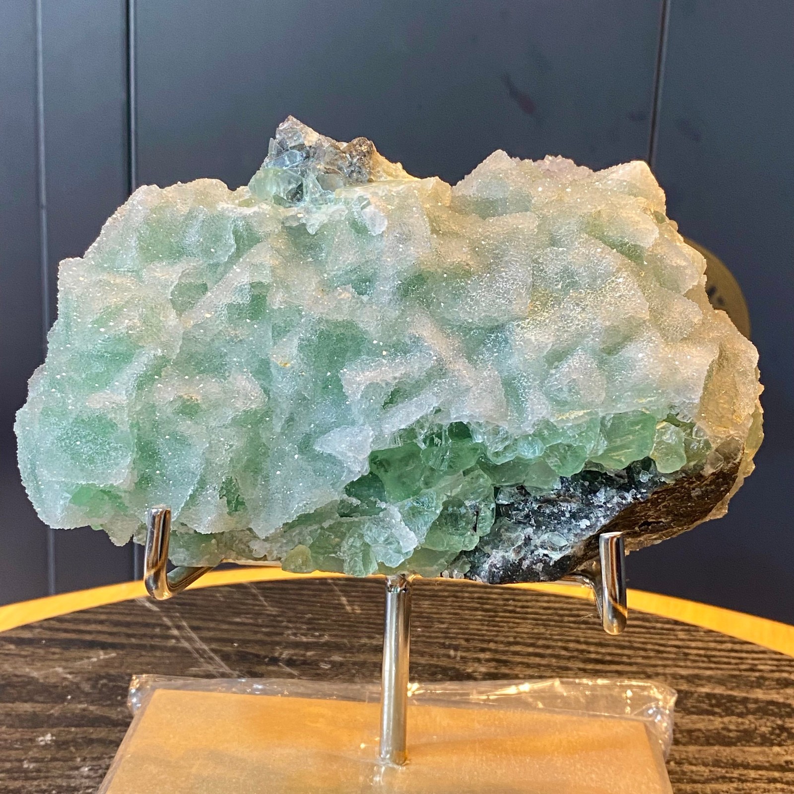3.83LB Natural green cubic fluorite quartz crystal cluster mineral specimen