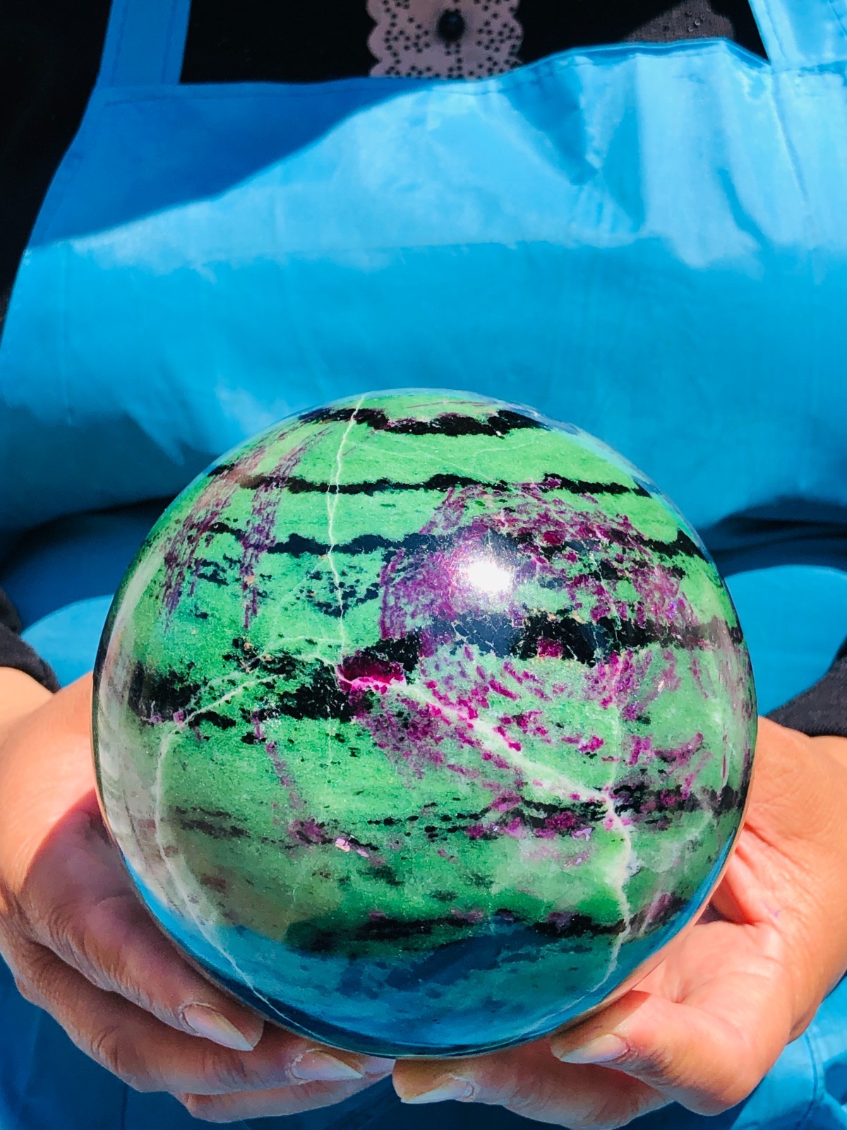 6.46 LB Large Natural Ruby Zoisite Sphere Crystal Healing Stone Specimen 5159