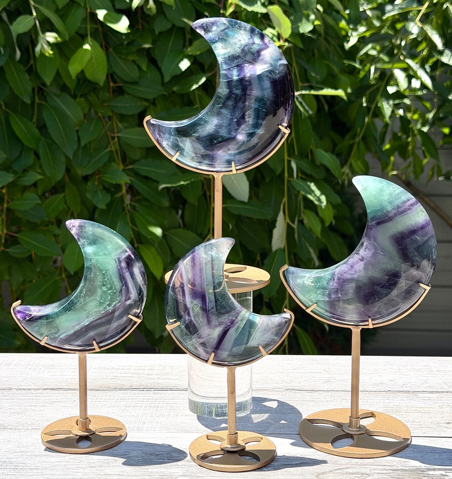 Wholesale Lot 3 Pcs Natural Rainbow Fluorite Moon W/ stand Healing
