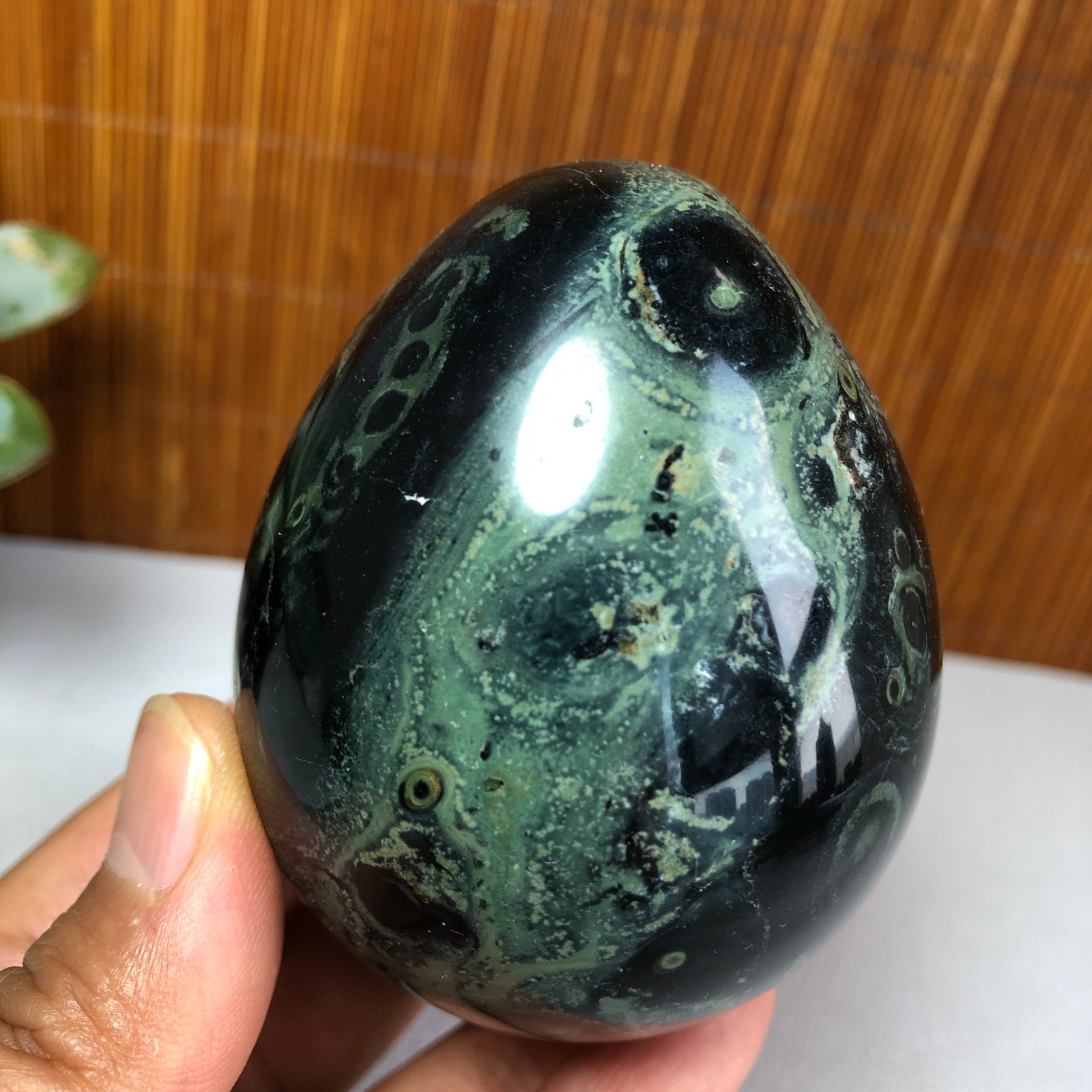 72mm NATURAL Green Kambaba jasper sphere egg quartz Crystal Healing 339g g7766