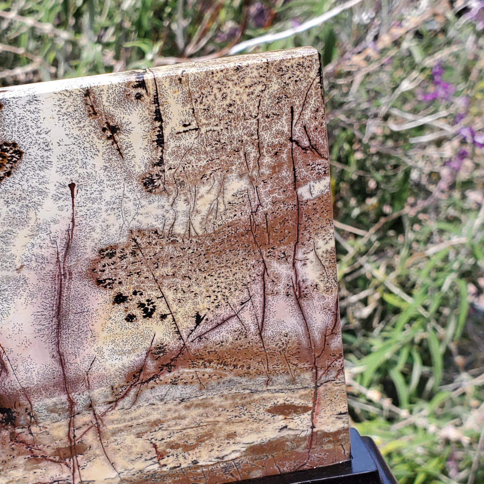 Picture Jasper Dendrite Pastel Display Crystal Tile With Stand 910 grams