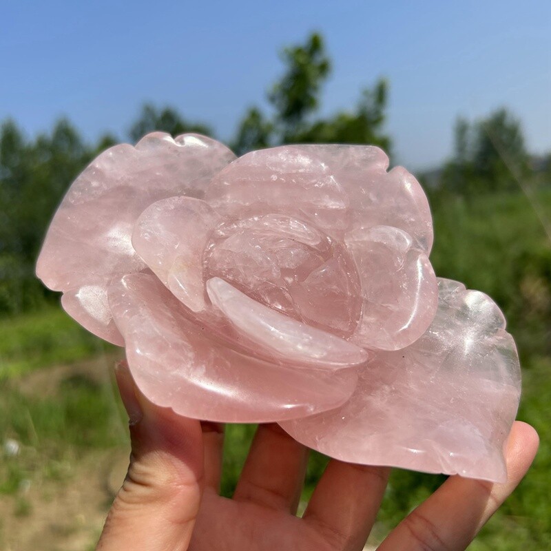 1.27LB Natural Rose Quartz Flower Skull Carved Crystals Skull reiki healing