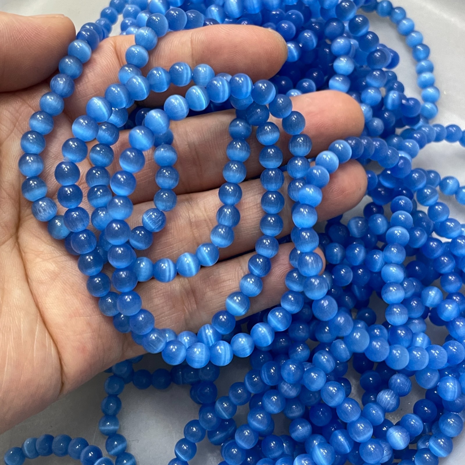 10pcs Glass Cat Eye Beads Round Beads 6mm Bracelet decor 7.5″