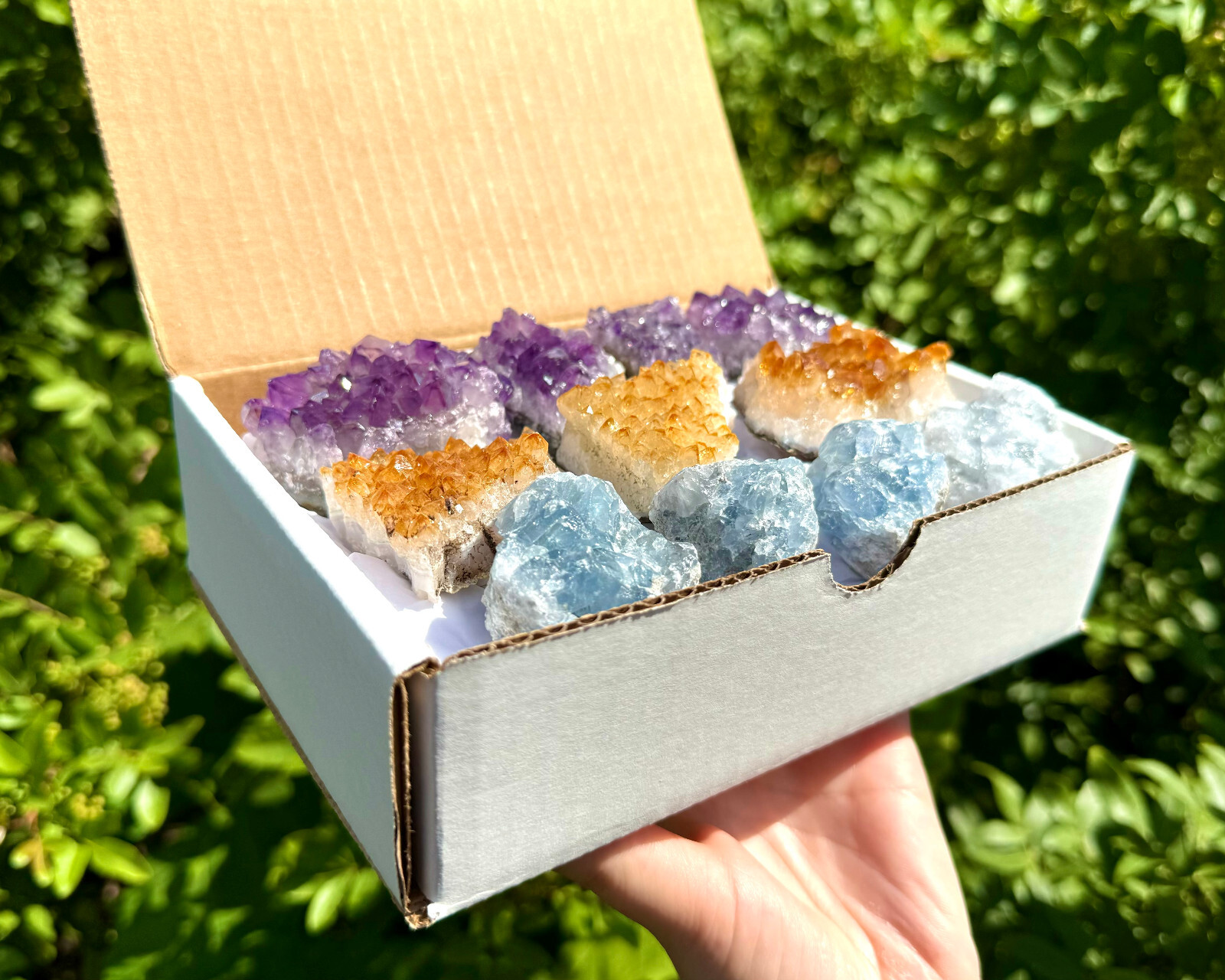 Bulk Celestite, Citrine & Amethyst Crystal Clusters: 9-12 Piece Box Lot
