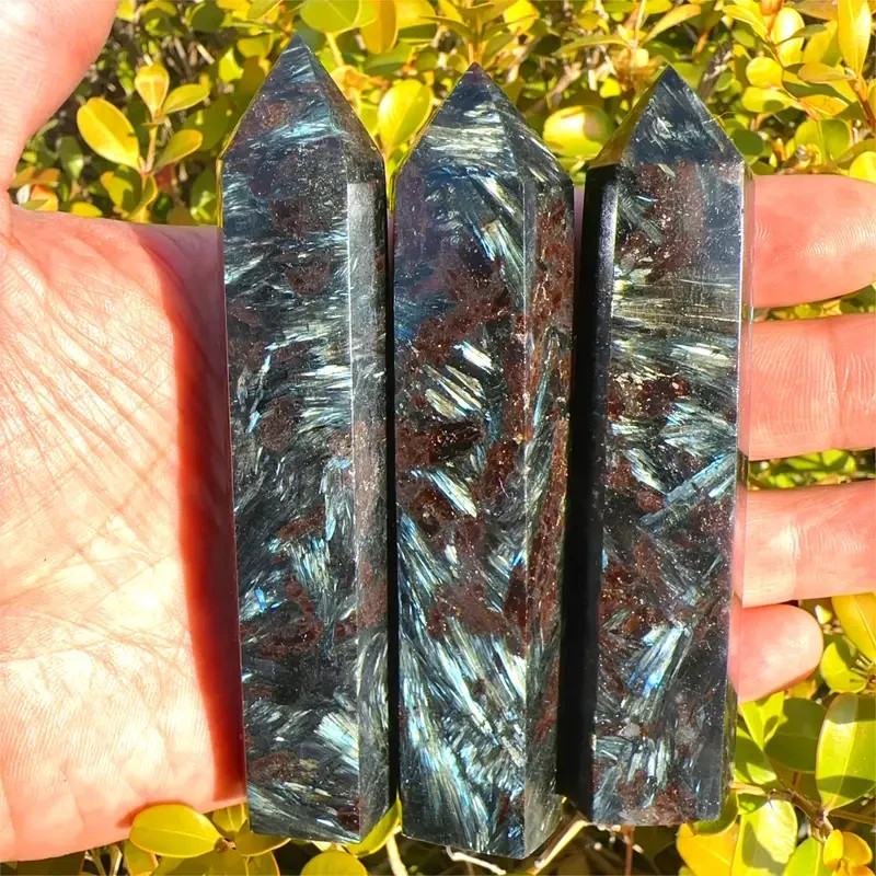 Arfvedsonite Blue Flash Healing Crystal Tower Point Wand Reiki Obelisk Decor