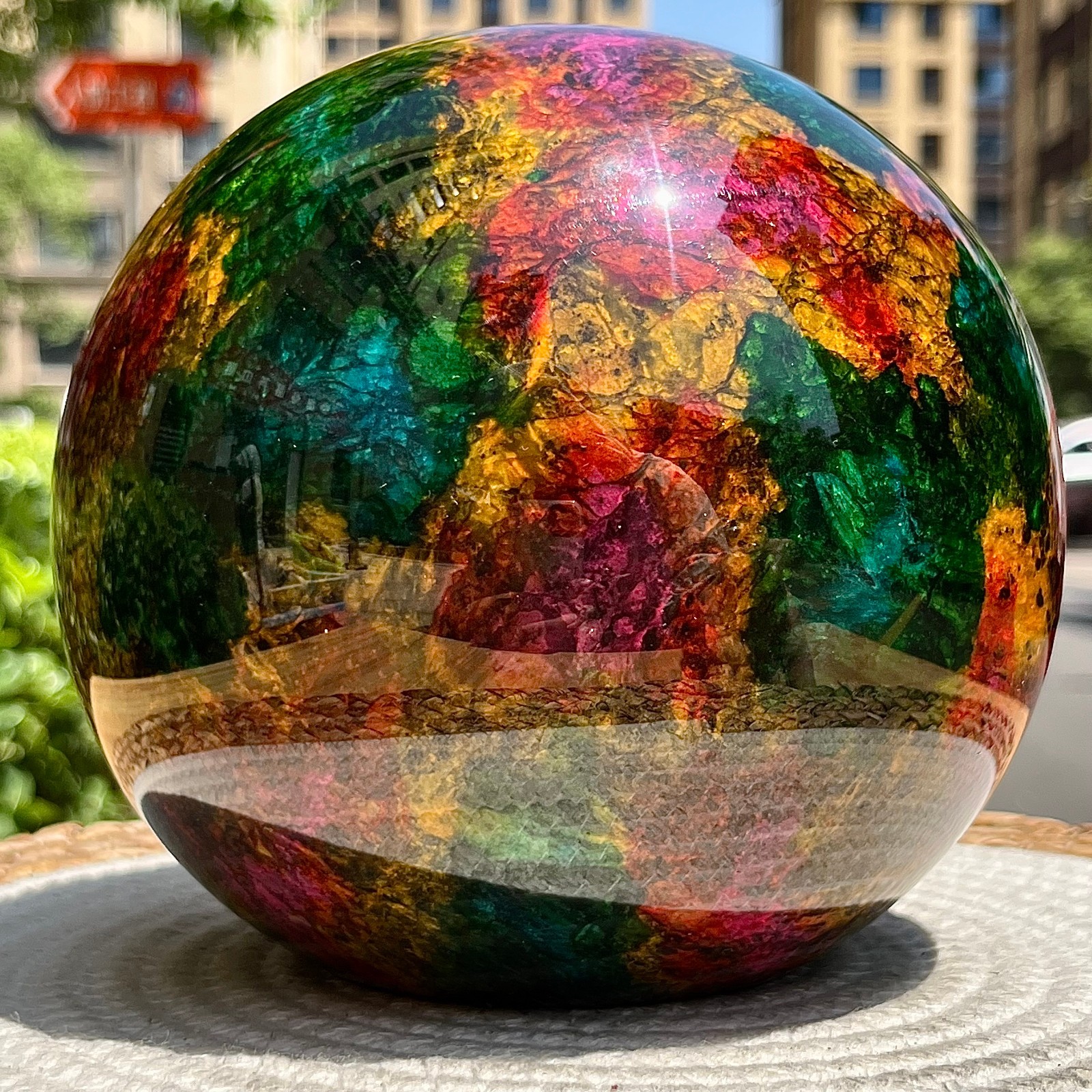 Natural Seven Colors Jade Polished Half Sphere with Flat Base for Decor 11.1 lb