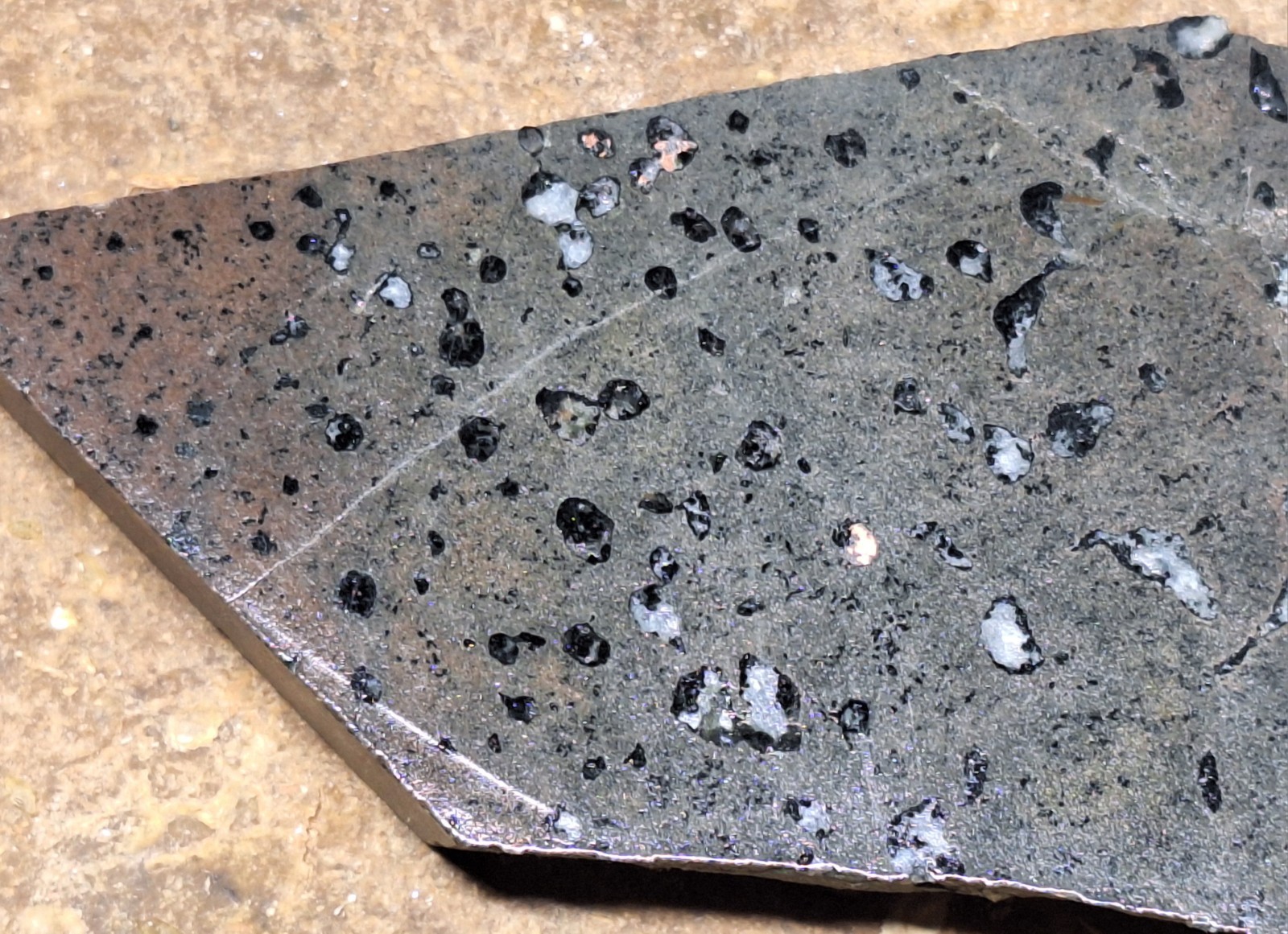 Stone Slab w Copper and Calcite in Basalt and More – Polished Display Specimen