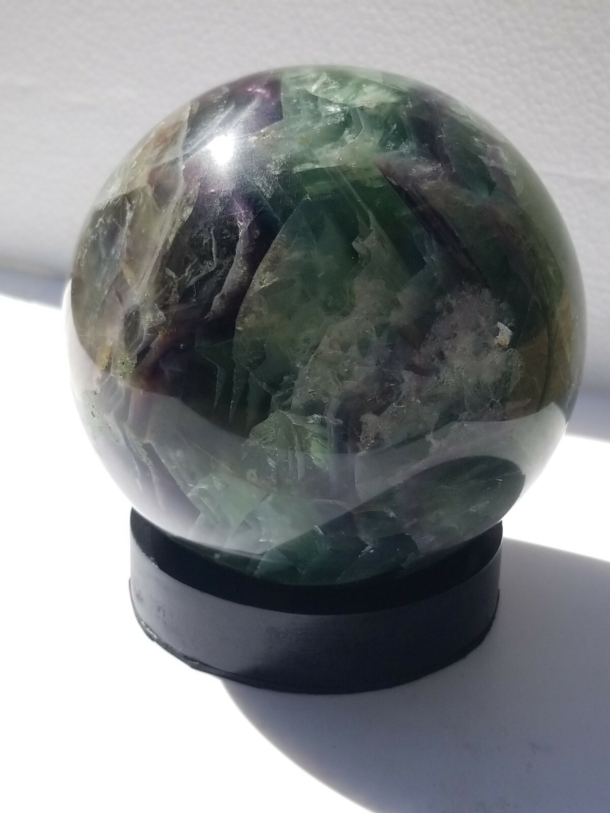 4.5″ Polished Purple Green Fluorite Quartz Crystal Sphere Ball /with wood Stand