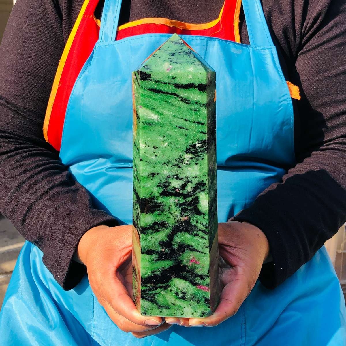 5.25LB Large Natural Red Green Treasure Obelisk Crystal Wand Point Healing