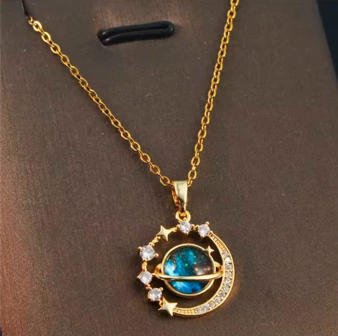 Celestial Galaxy Necklace Gold Planet Pendant Moon Star Jewelry Gift Women Girls