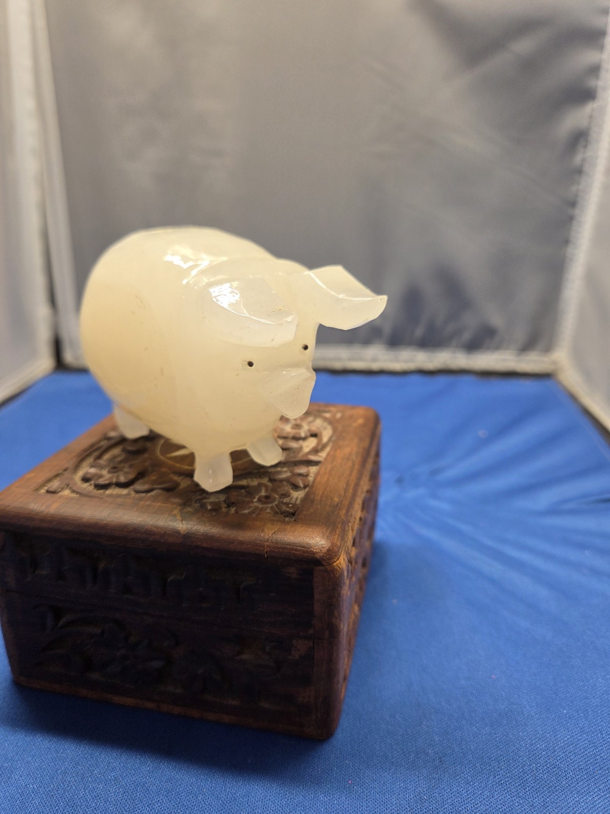 Carved White Opaque Quartz Stone Pig Figurine Healing Stone