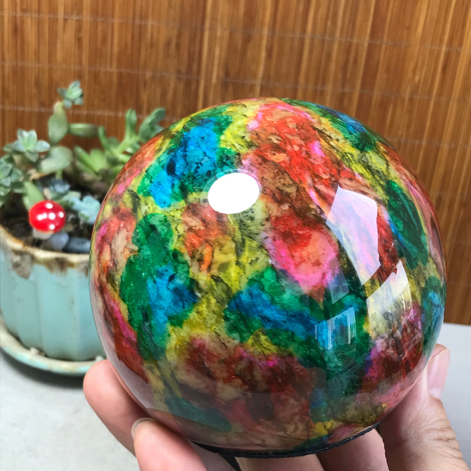 Natural “Seven Colors Jade” sphere Ball -Taiwan China 1.85kg Base Random A5806
