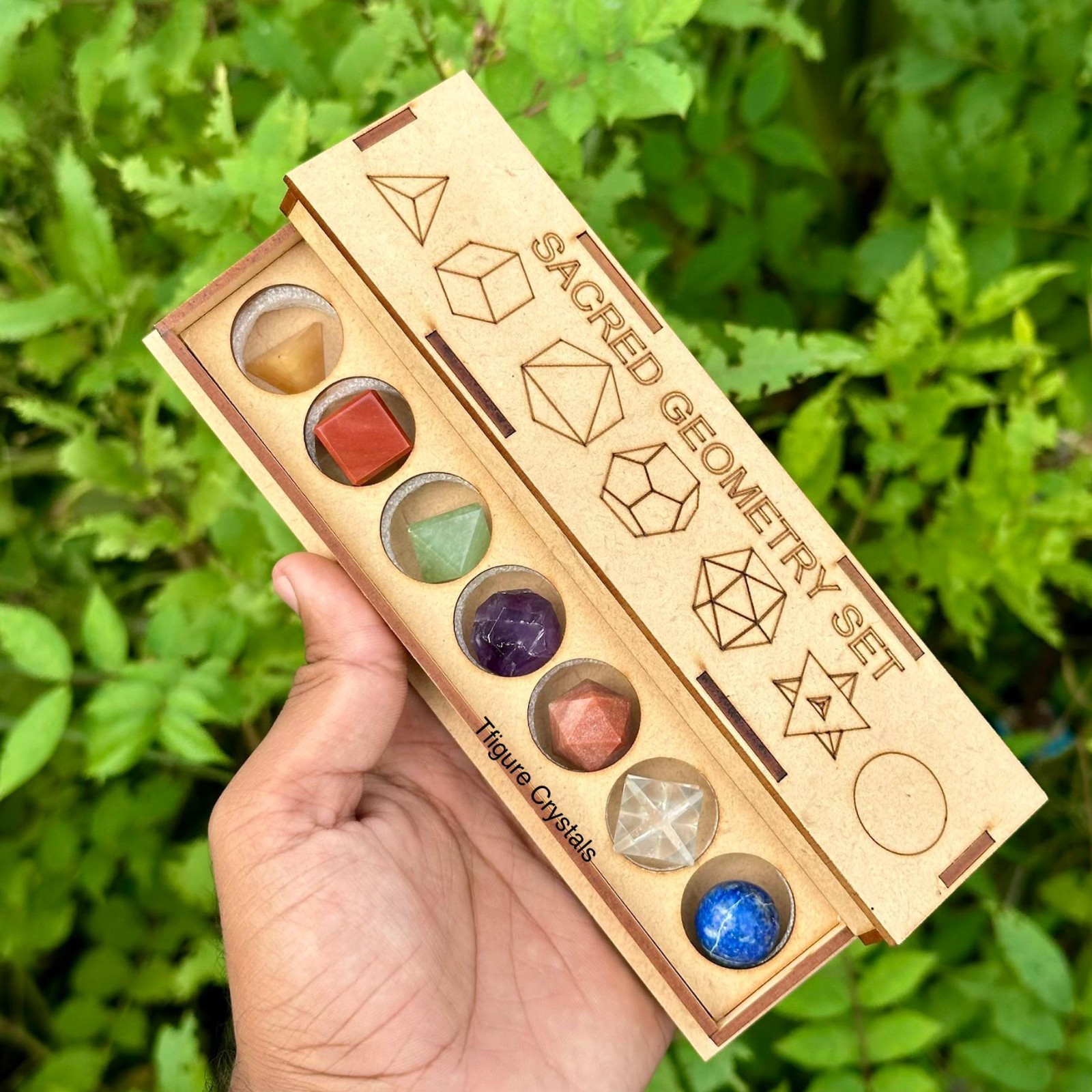 7pcs Seven Chakra Crystal Platonic Solids Set: Sacred Geometry, Reiki Healing