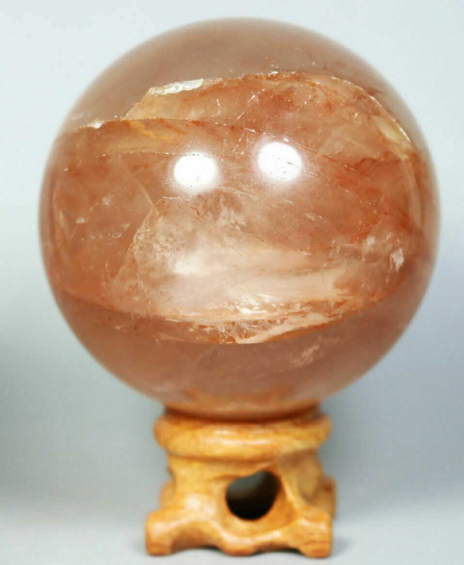 Natural RED FIRE QUARTZ Hematoid Crystal PHANTOM MULTI-INCLUSIONS Sphere Stand