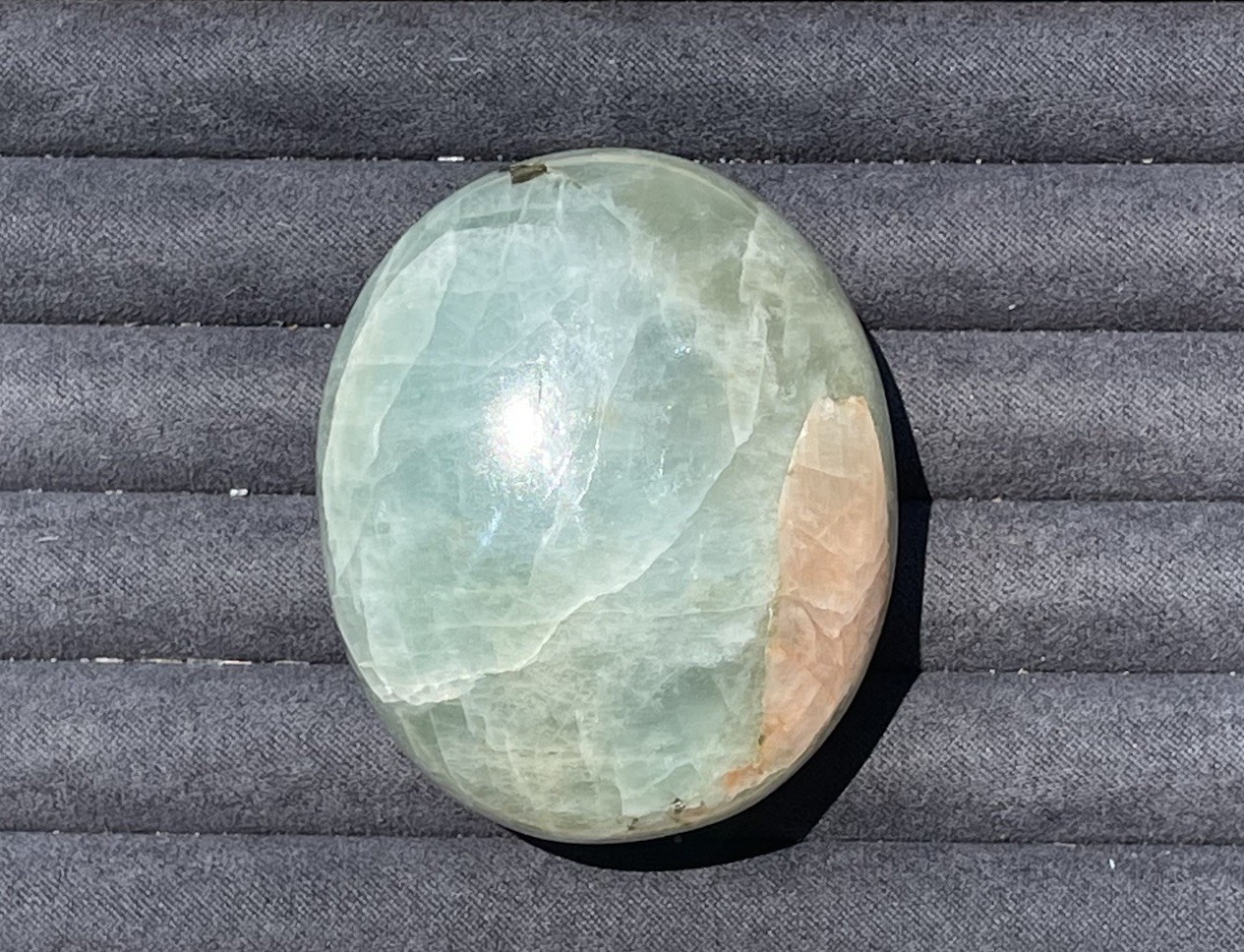 Aquamarine Palmstone – Opaque Blue Green Color With Peach Morganite Inclusion