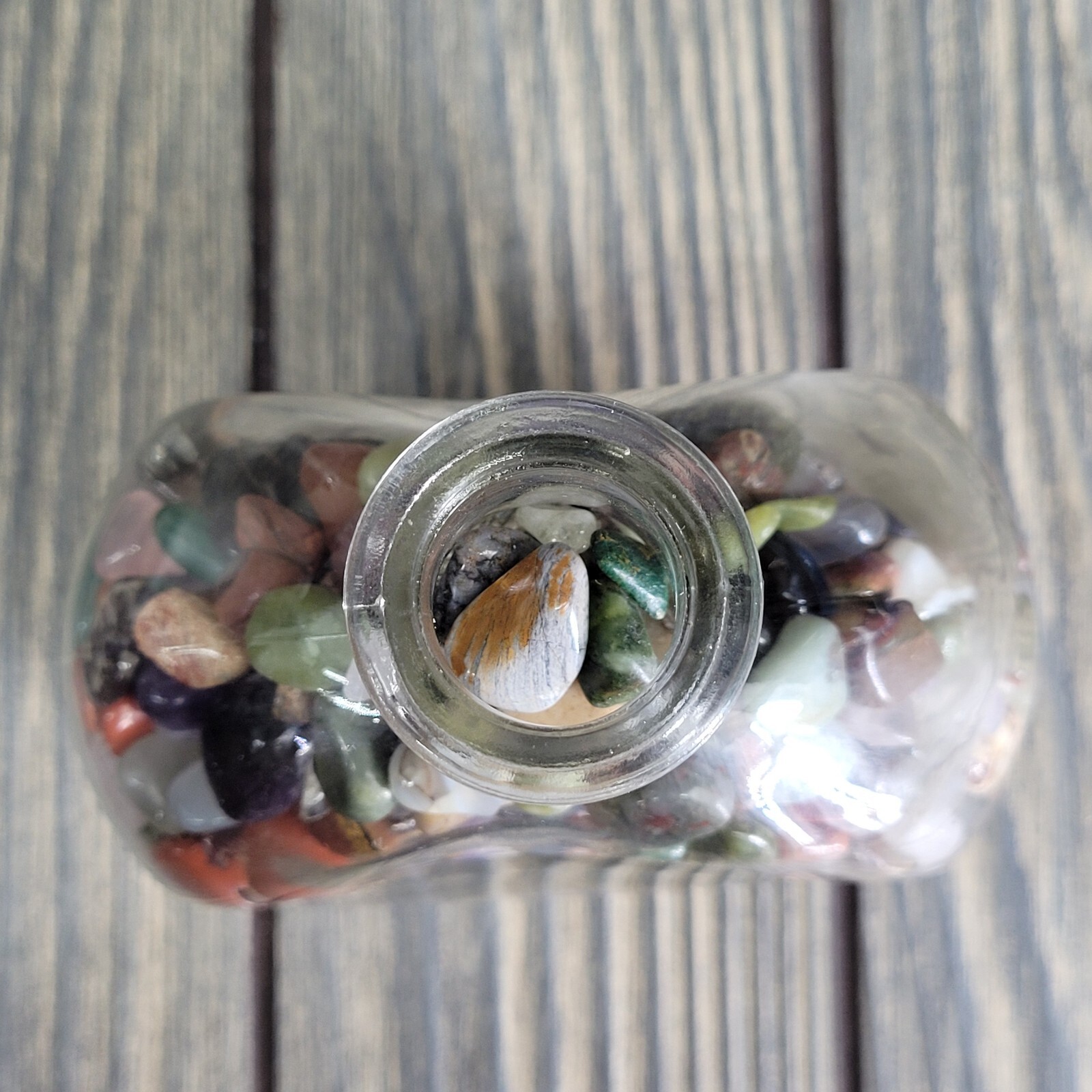 1.25 Lbs Mixed Crystals in Vintage Apothecary Glass Jar Bottle Small Tumbles