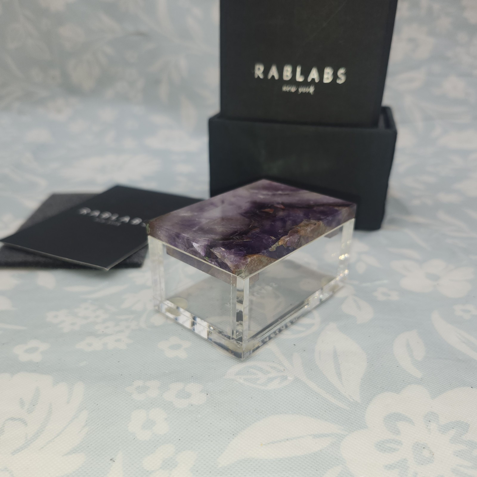 NEW RABLABS RARE Adorado LUCITE BOX Moss Agate purple trinket