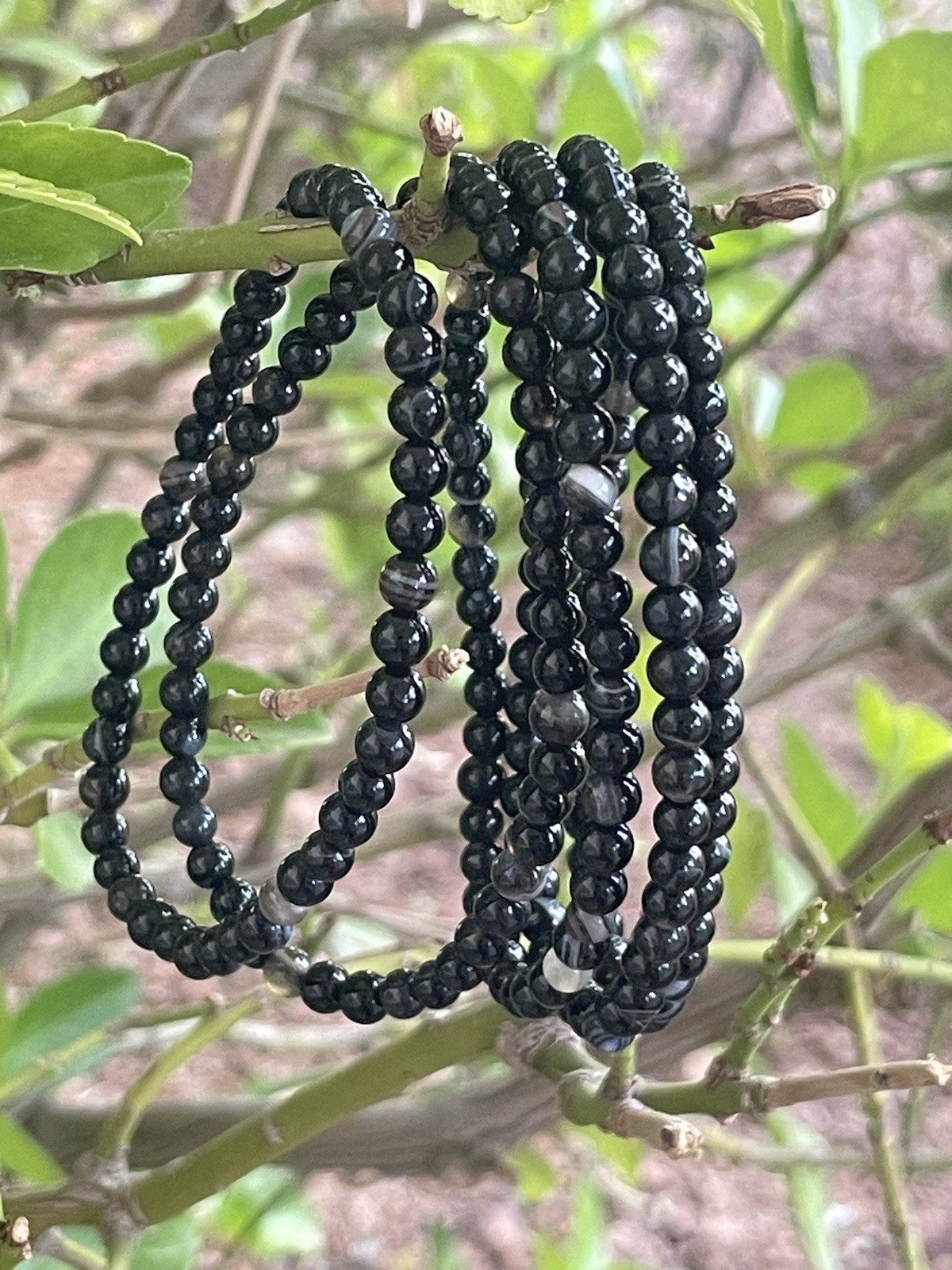 Black Onyx Crystal/Gemstone 4mm Bead Stretch Bracelet (Price For 1)