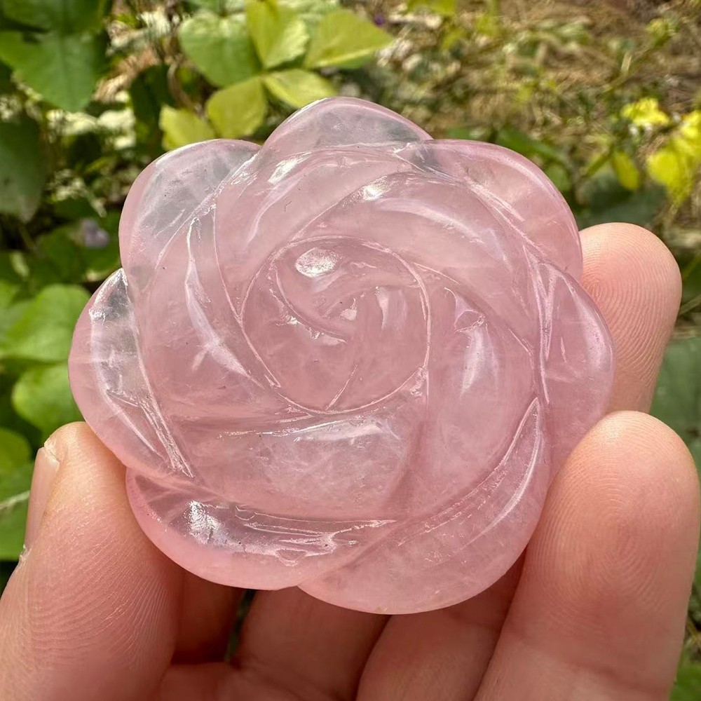 2″ Natural Pink Rose Quartz Carved Rose Flowers Crystal reiki Healing 1pc