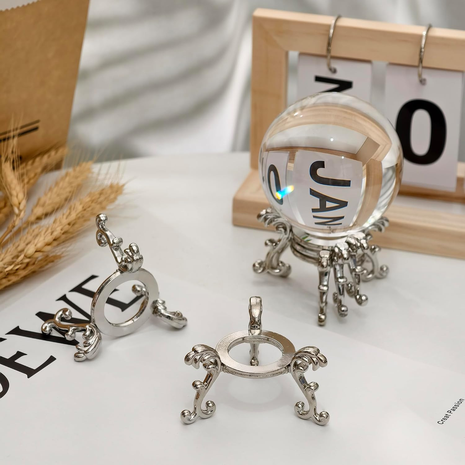 5 Pcs 2.75in Alloy Metal Crystal Ball Stand – Silver Display Sphere Holder for S