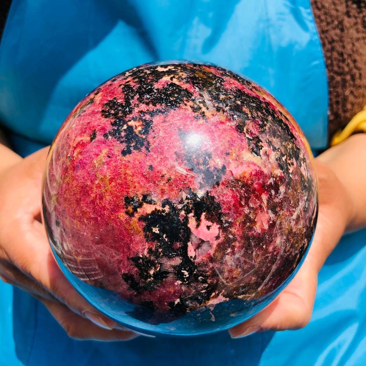 6.35LB Natural Rhodonite Crystal Sphere Pink Black Healing Gem Stone 4800