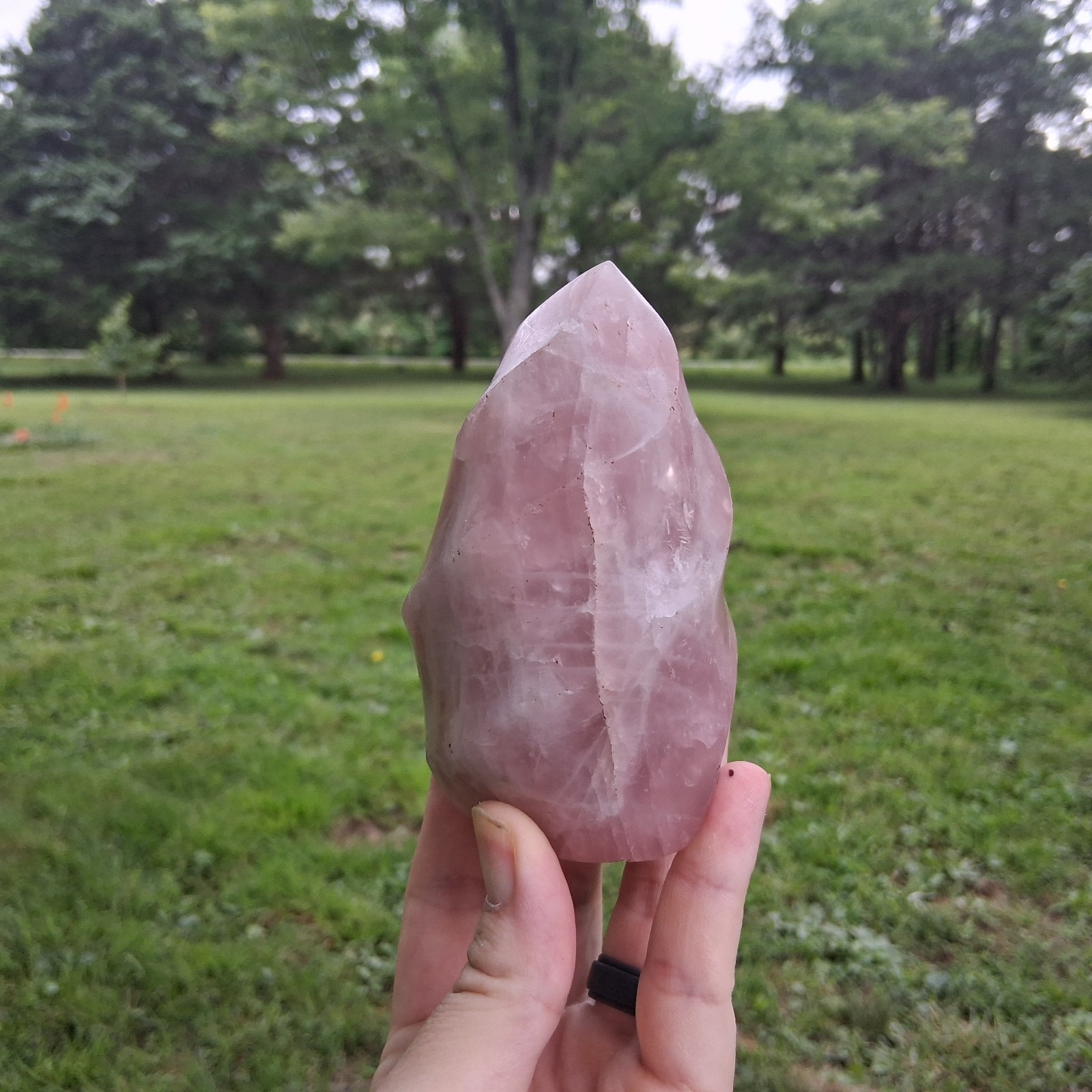 Carved Rose Quartz Flame Twist Point 4in Pink Crystal Healing Medium Display
