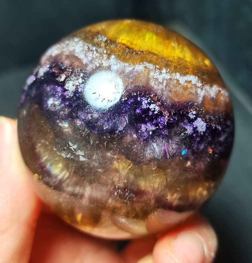 TOP 368g 60mm Natural Colorful Super Seven Fluorite Sphere Ball Healing WD2119