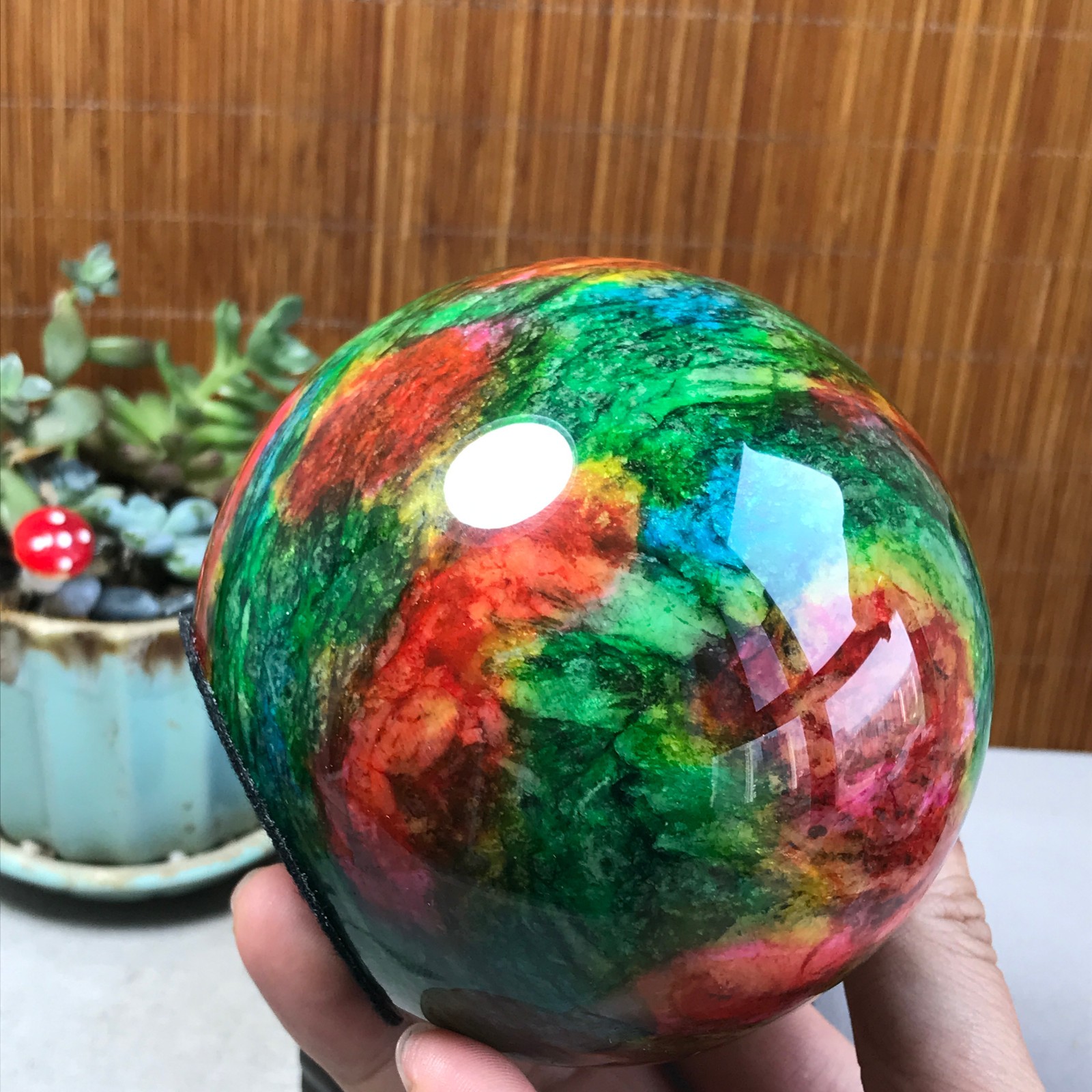 Natural “Seven Colors Jade” sphere Ball -Taiwan China 1.86kg Base Random A5804