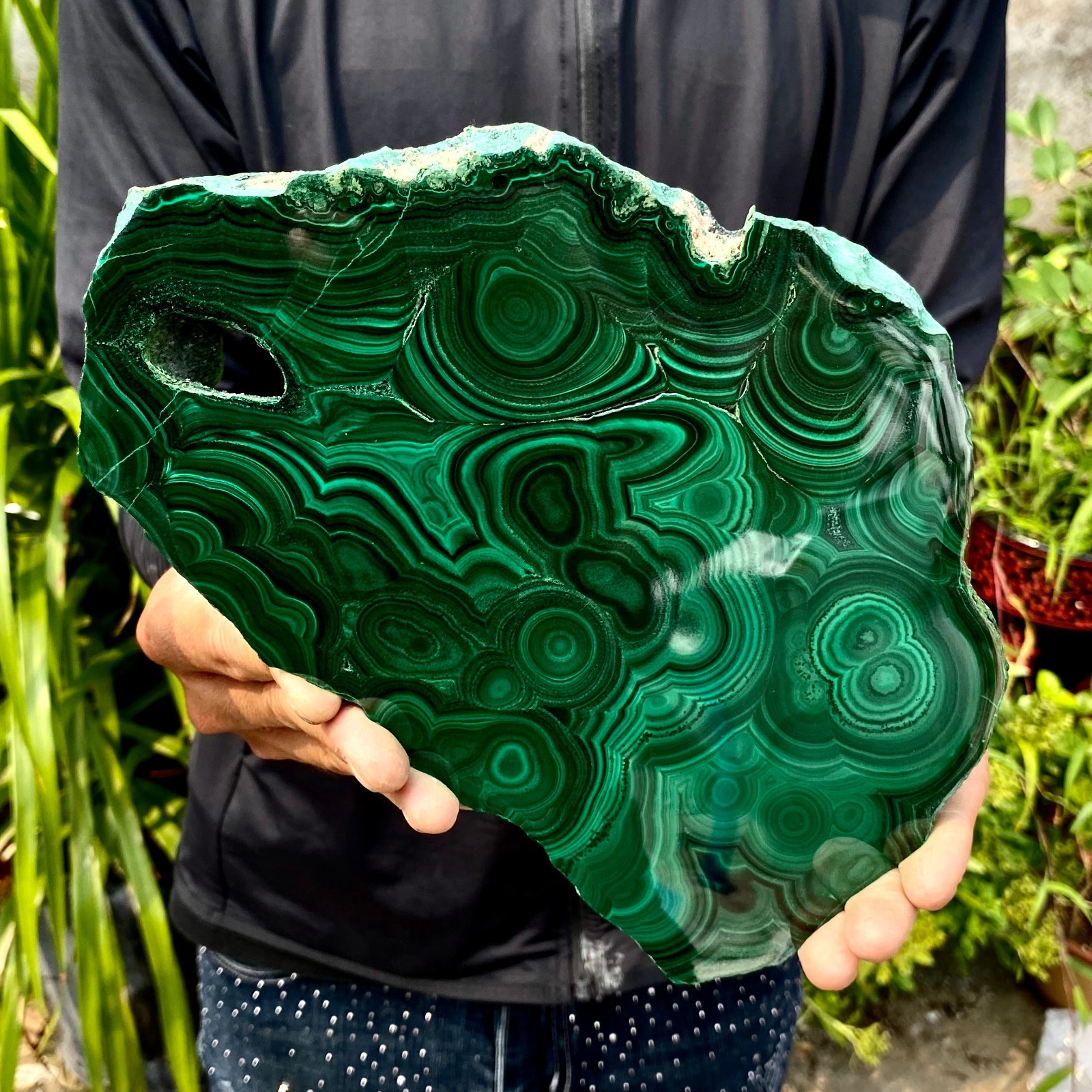 3.85LB Natural Green Malachite Slab Quartz Crystal Slice Ore Specimen Healing
