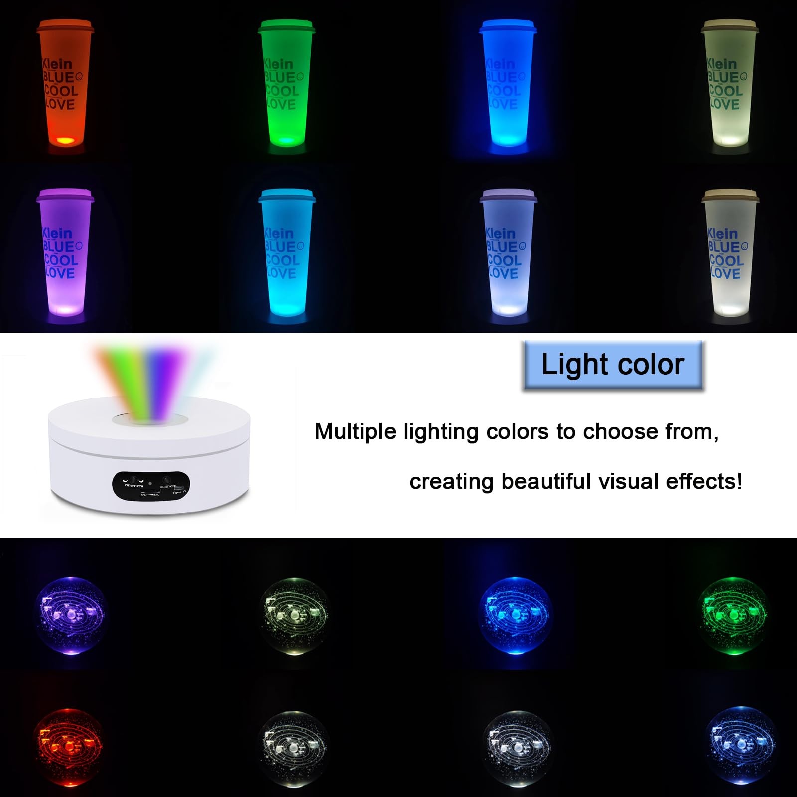 LED Rotating Display Stand 360° Lighted Base for Crystal Glass Art 4.72in