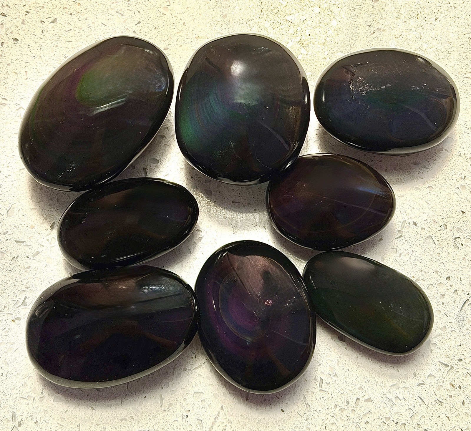Wholesale Lot 2 Lbs Natural Rainbow Obsidian Palm Stone Crystal Healing