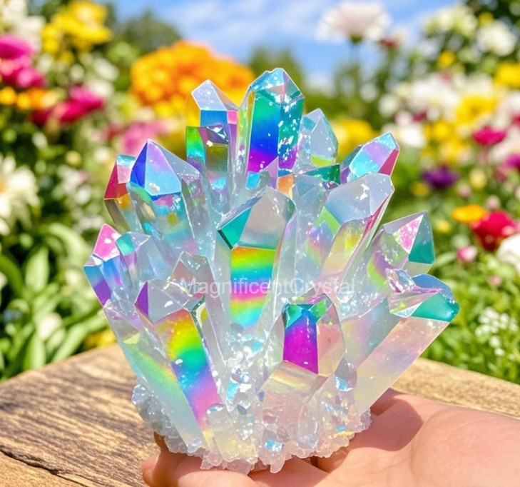 2025Rare Large 300G+ Rainbow Angel Aura Crystal Geode Cluster Home Decor Reiki