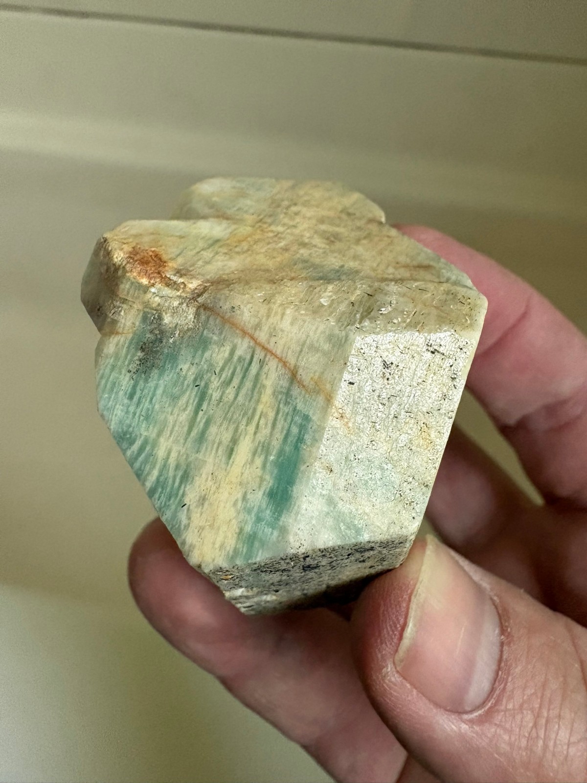 Amazonite, larger crystal, some Tourmaline, Spitskoppe, Namibia