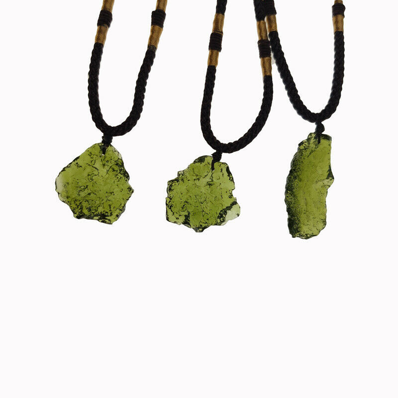 1-4PCS Rare Natural Crystal Green Gem Moldavite Meteorite Glass Necklace Pendant