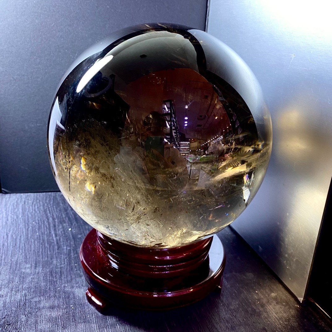 22lb Top Natural rare smoky crystal quartz sphere Energy ball healing gift+stand