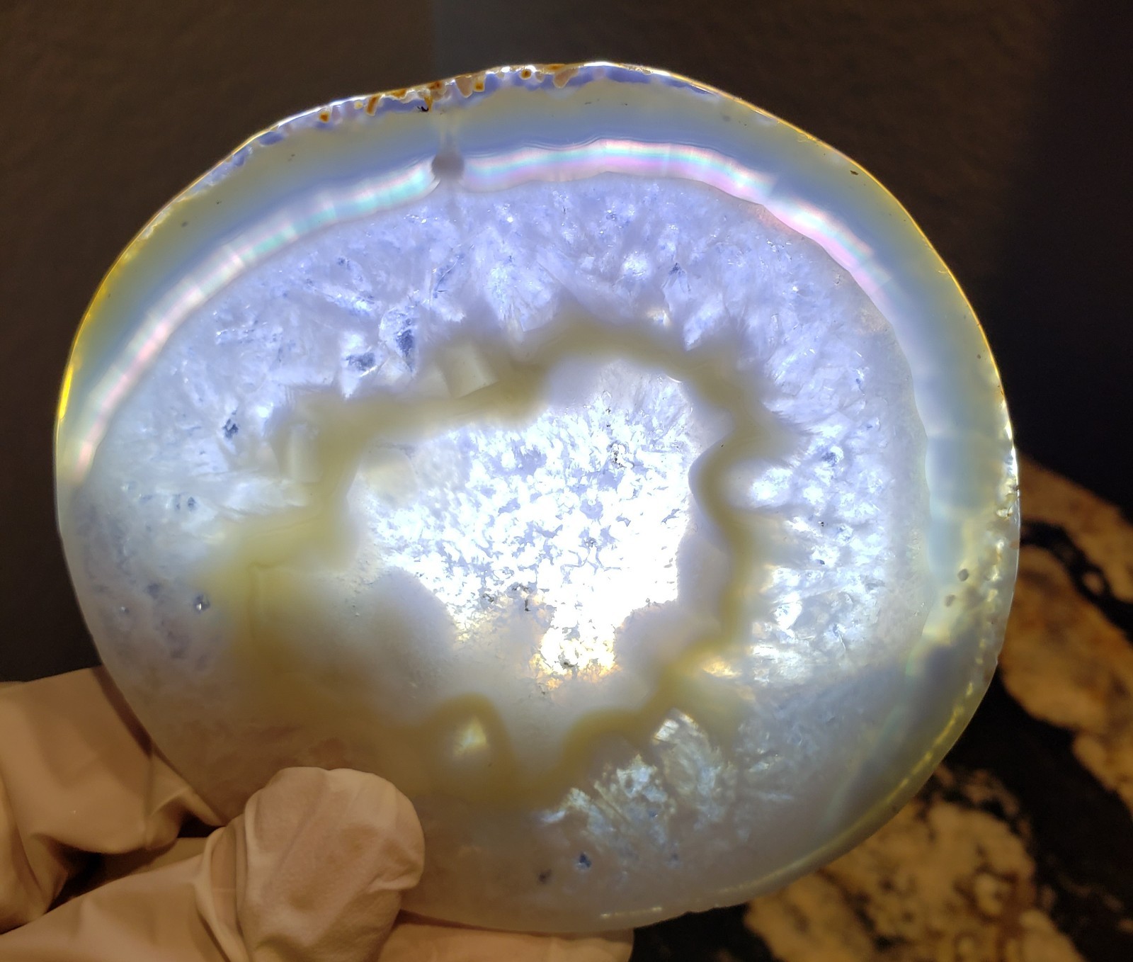 3.75″ Beautiful Rainbow Iris Agate Slab Slice Plate UV, 101g or 3.6 oz