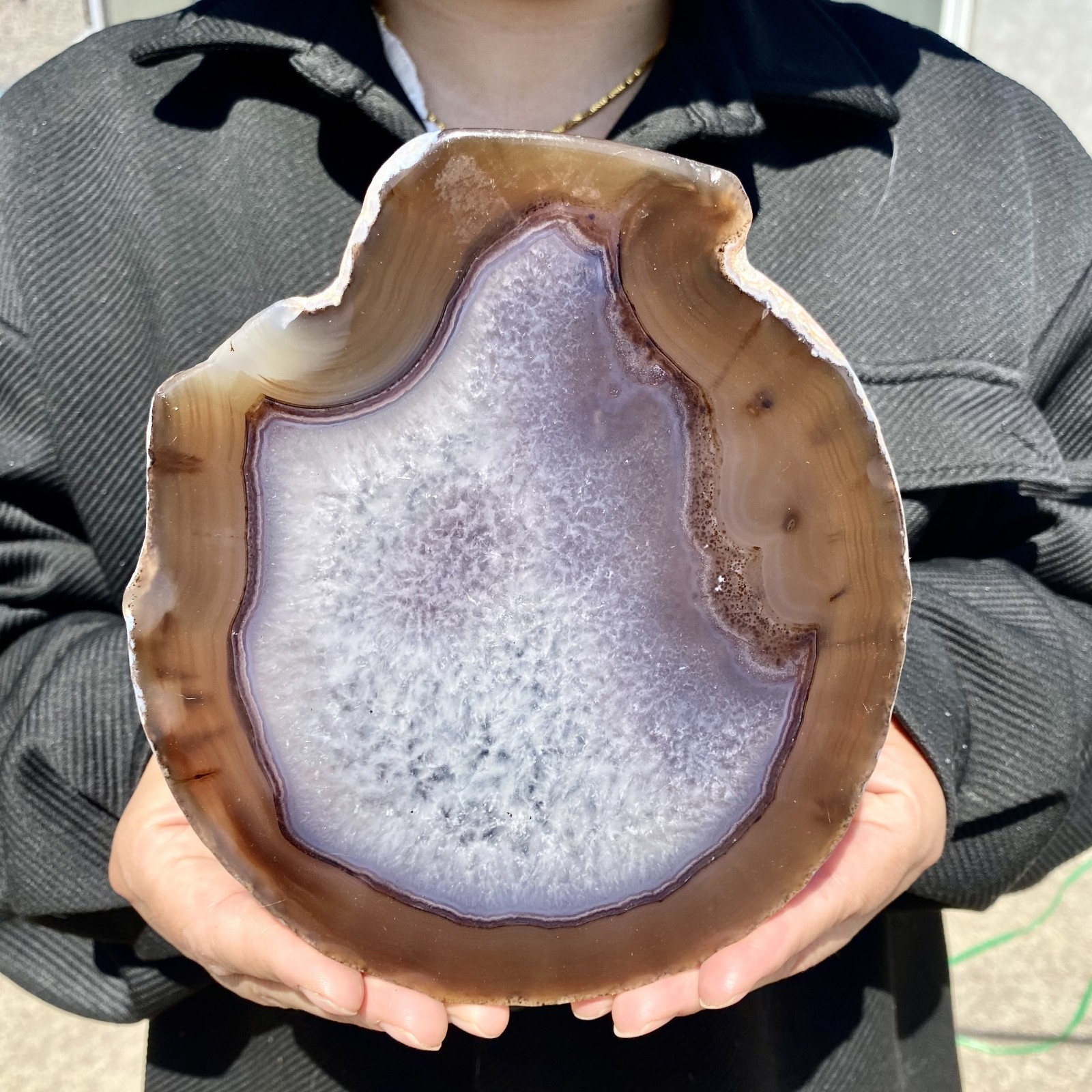 1.7LB Natural Agate Striped Crystal Quartz, Hand-cut Mineral Specimen Healing