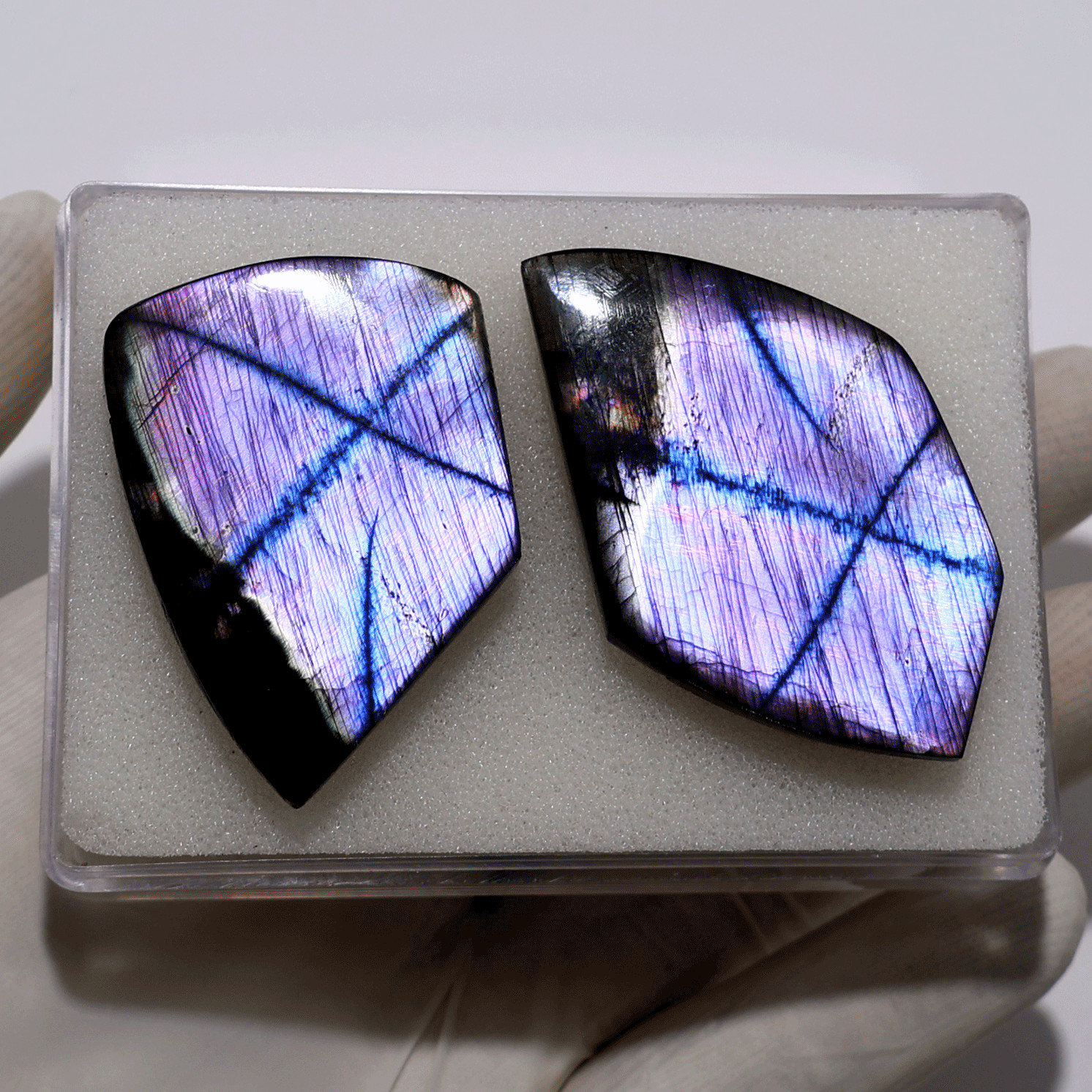 The Violet Cross of Light | Rare Purple Labradorite Twin Slabs | Matched Crystal