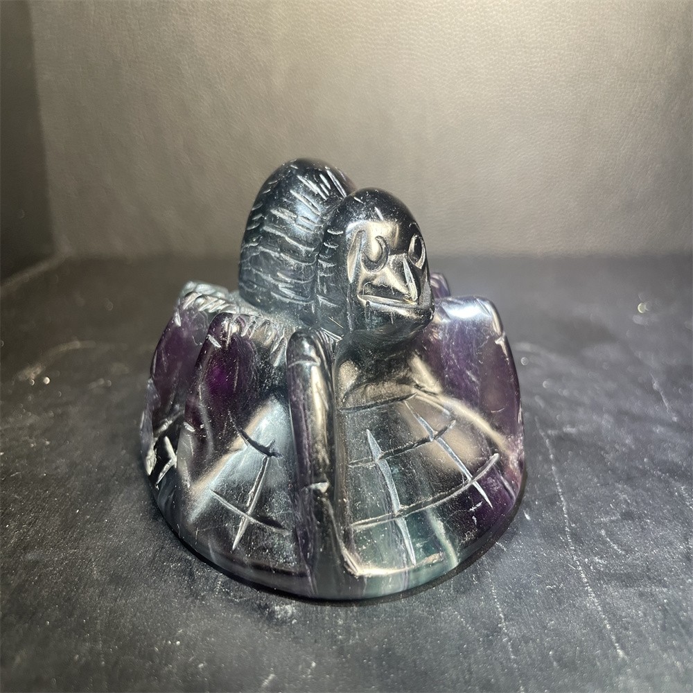 0.9LB 3.5”Fluorite Spider Ornament Crystal Quartz Carving Gift