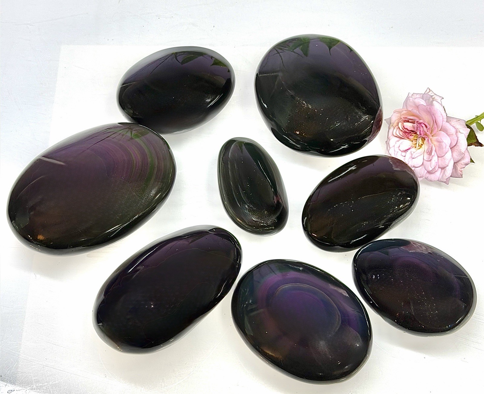 Wholesale Lot 2 Lbs Natural Rainbow Obsidian Palm Stone Crystal Healing