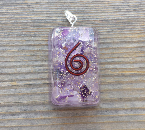 ORGONE AMETHYST GEMSTONE RECTANGLE PENDANT ORGONITE (ONE)