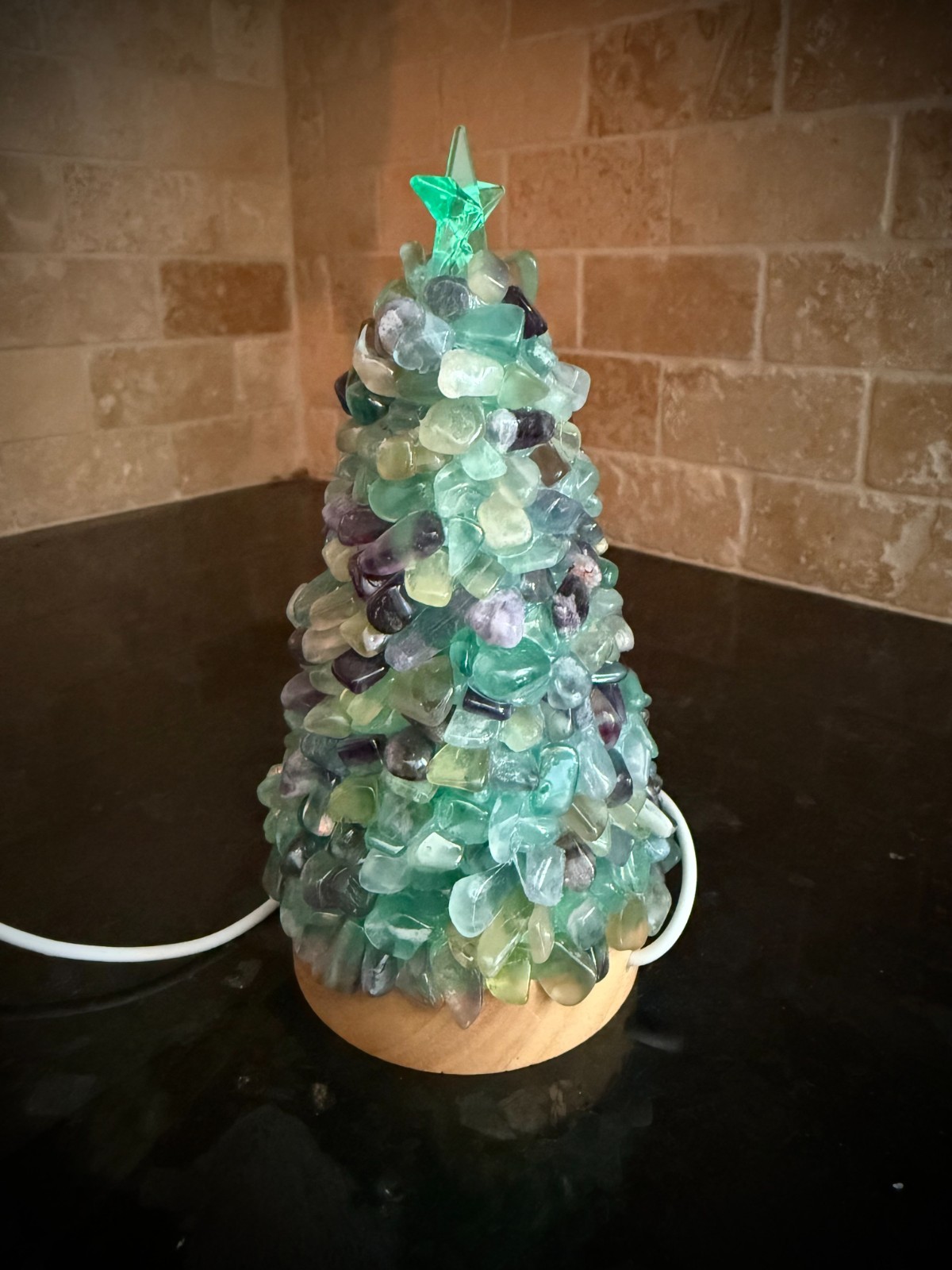 Natural Green Rainbow Fluorite tumbles crystal USB Tree light #2
