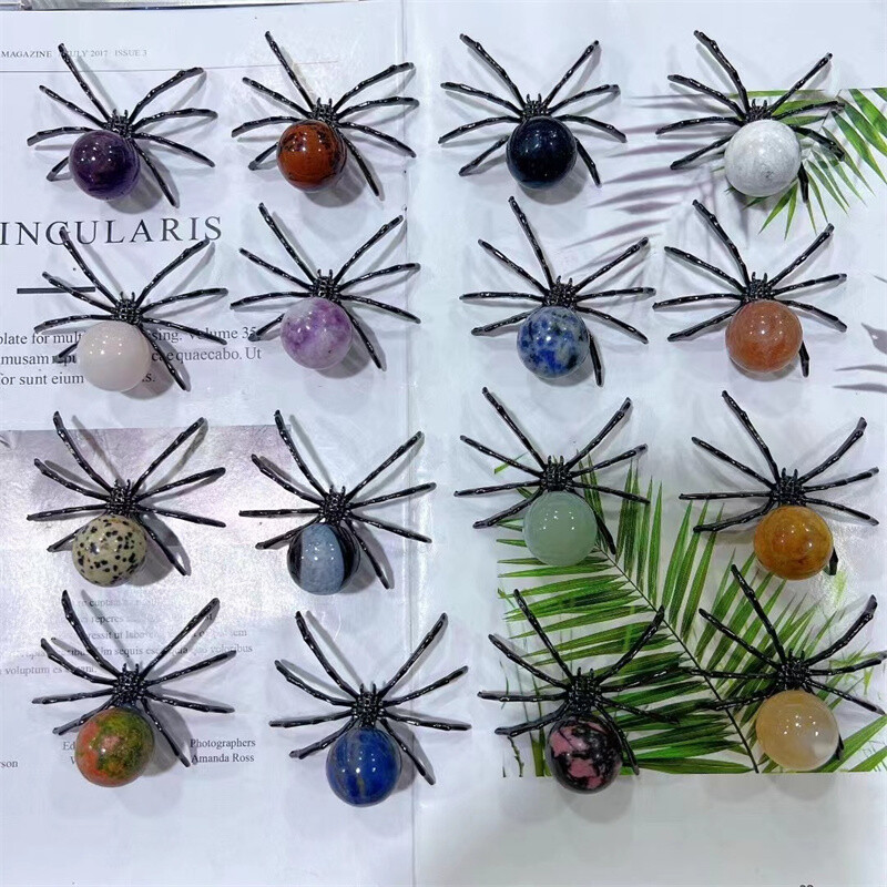 2″ Natural Quartz Spider Carved Quartz Crystal Skull Reiki Healing