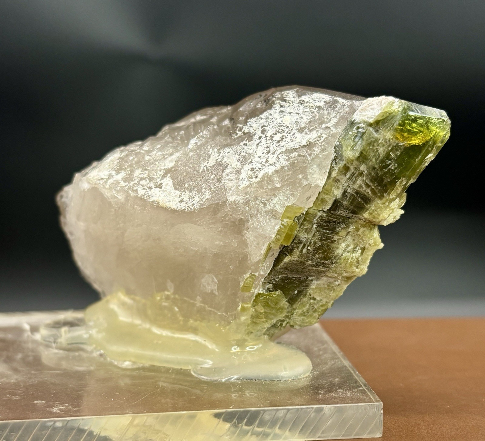 Verdelite Green Tourmaline Crystal Smoky Quartz Mineral Specimen Display Kunar